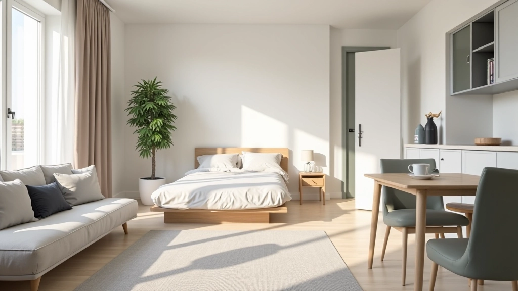 Intérieur d'un petit appartement moderne avec meubles essentiels bien organisés